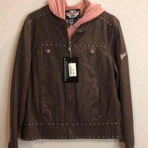 Harley Davidson women 3 in 1 jacket brown pink size medium motorcycle travel